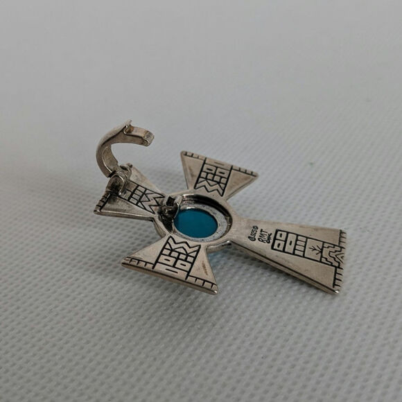 Sterling Silver Carolyn Pollack Southwest Turquoise Cross Enhancer Pendant - Picture 4 of 6